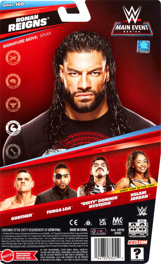 Mattel WWE Roman Reigns Action Figure, Main Event Series #160, 6-inch Collectible Superstar with 14 Articulation Points & Life-Like Look, JHH82