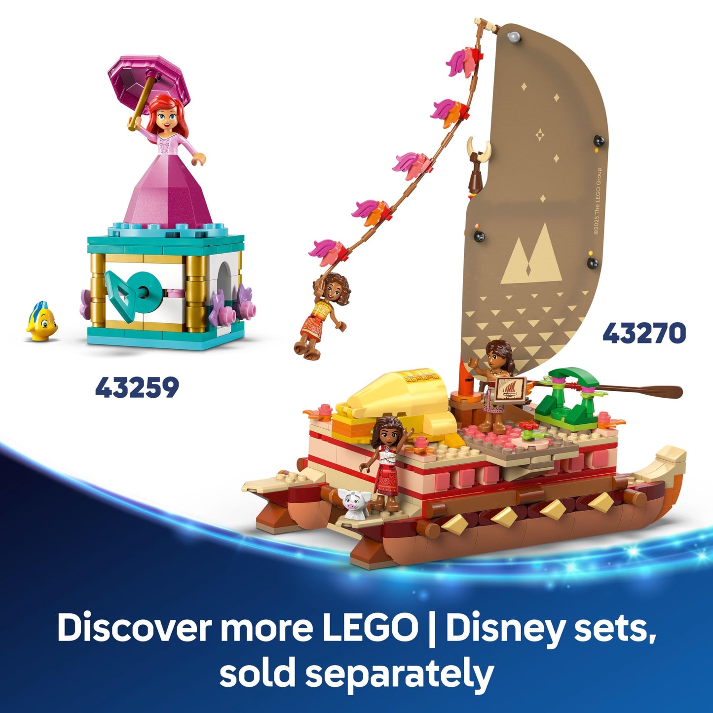 LEGO | Disney Moana 2 Moana's Adventure Canoe - Buildable Toy boat with a Textile Sail, Removable Deck, Campfire & 3 Mini Dolls incl. Loto and Moni - Gift for 6+ Year Old Girls & Fans - 43270