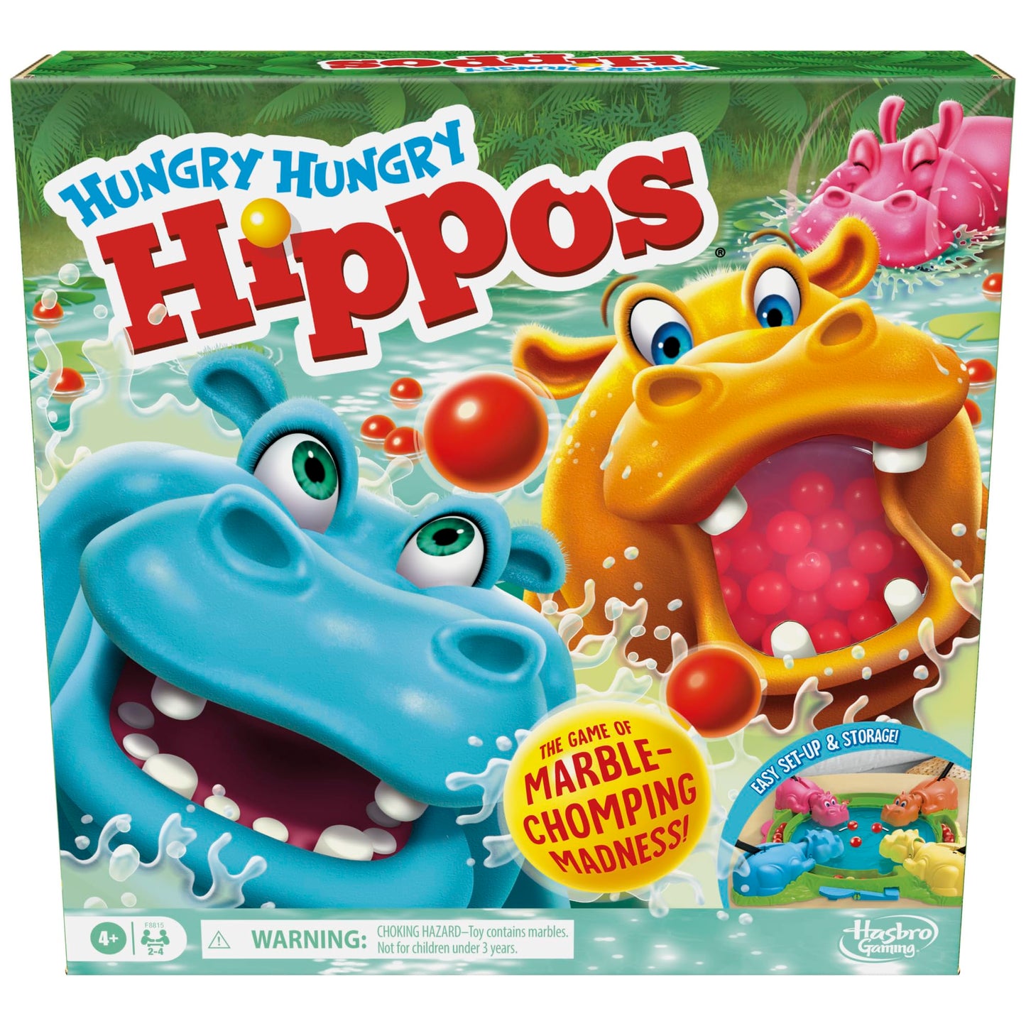 Hasbro Gaming Hungry Hungry Hippos Marble-Chomping Game for Kids, Fast-Paced Family Board Game with 4 Hippos & Marbles, Party Game for 2–4 Players, Ages 4+, Secret Santa Gift