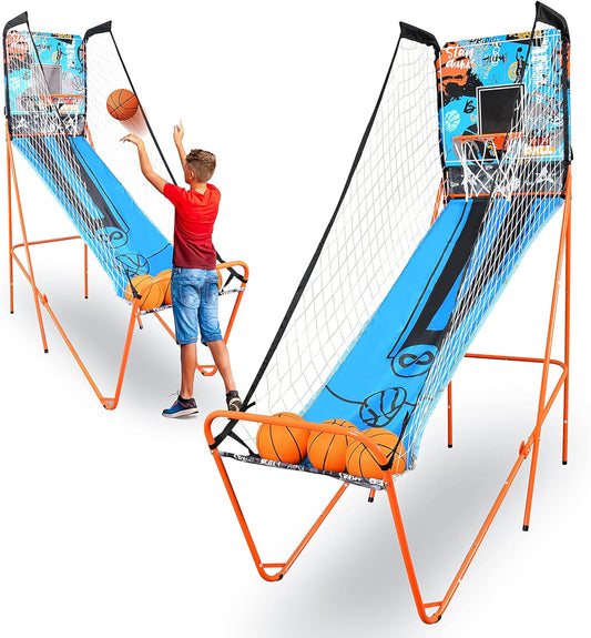 SereneLife Basketball Arcade Game, Foldable Basket Ball Shot Hoop Game, Outdoor Sport/Indoor Home Arcade Room w/Digital LED Scoreboard & Play Timer, Electronic Shooting Machine for Kids & Adults