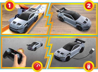 Hot Wheels RC Toy Car, Full-Function Remote-Control 1:64 Scale Ford Mustang, Booster Button to Race & Stunt Onor Off-Track, Recharge with USB Cable