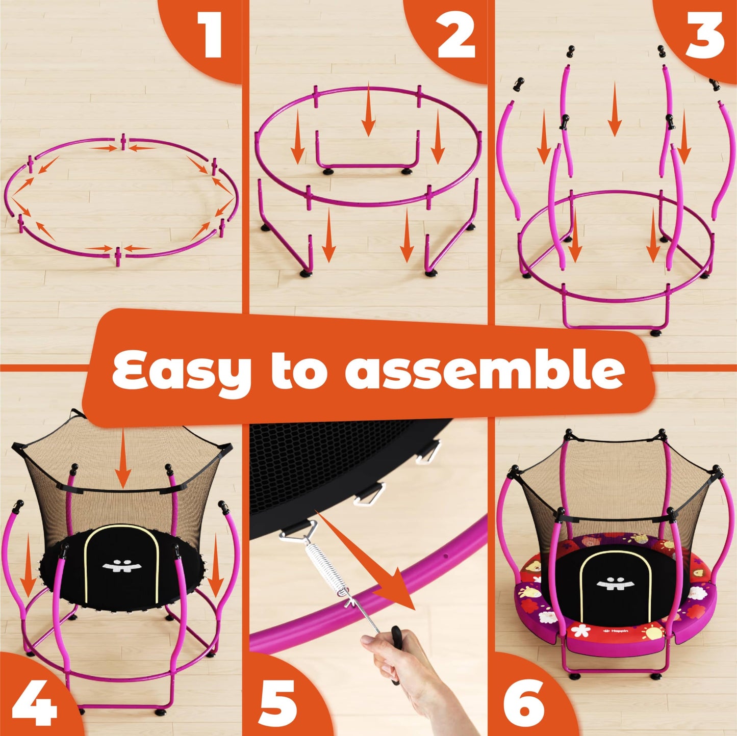 Happin 55” Toddler Trampoline, Indoor & Outdoor, Ages 1-6, 5FT Kids, Ultra Safe Rebounder Mini Trampoline for Kids with Safety Enclosure Net, for Toddler Boys & Girls