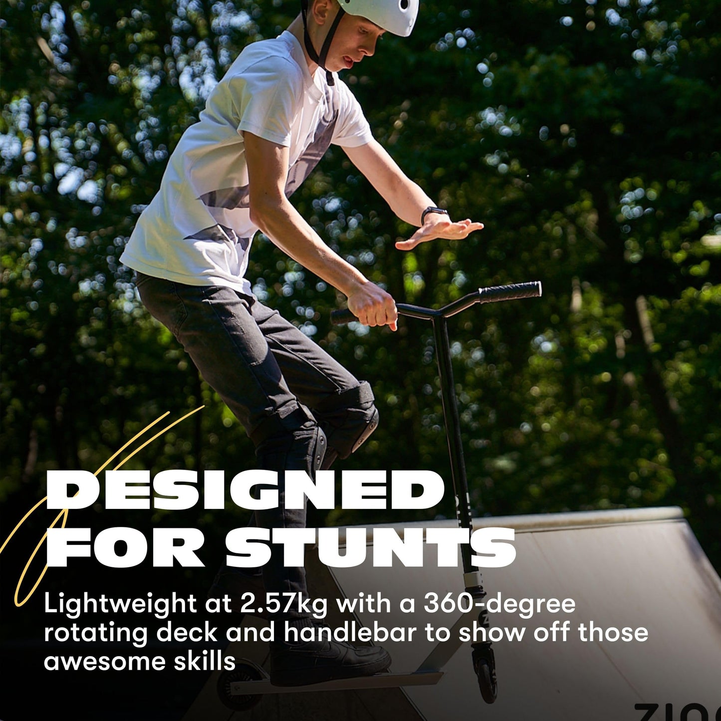 Zinc Backbone Stunt Scooter for Kids Ages 8+ – Lightweight Pro Scooter with 360° Handlebar Spin, Solid Steel Frame, Double Clamp, ABEC 7 Bearings, Rear Brake, Trick Scooters for Boys & Girls, White