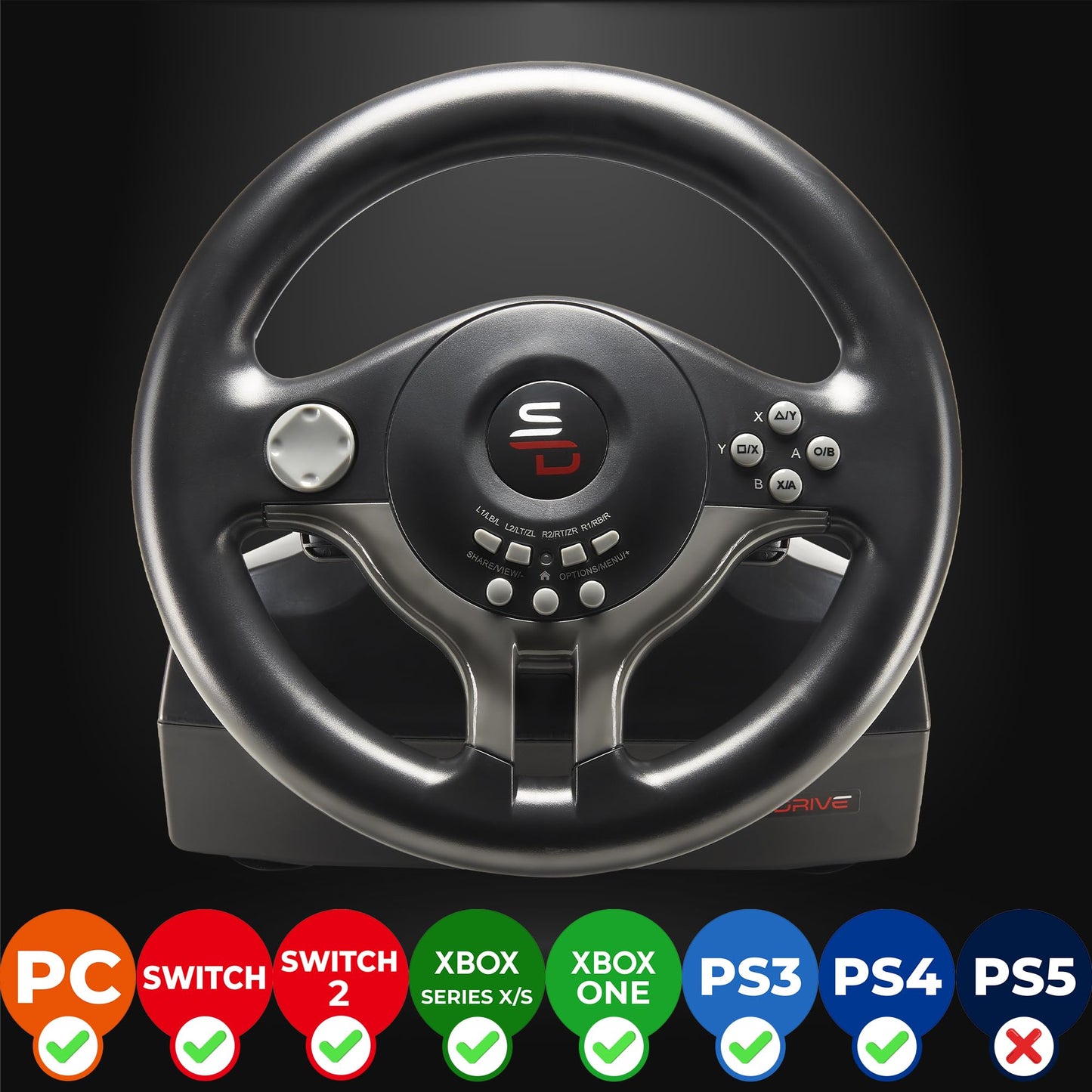 Subsonic Superdrive - Racing Steering Wheel Driving Wheel SV200 with pedals and shift paddles for Nintendo Switch - PS4 - Xbox One - PC