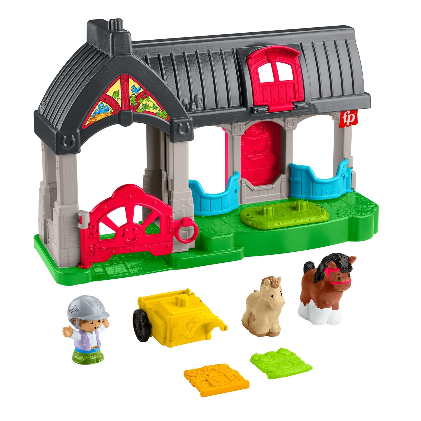 Fisher-Price Little People toddler toy stable playset with friendly horses, figures, accessories, and sounds for kids aged 1+ years.