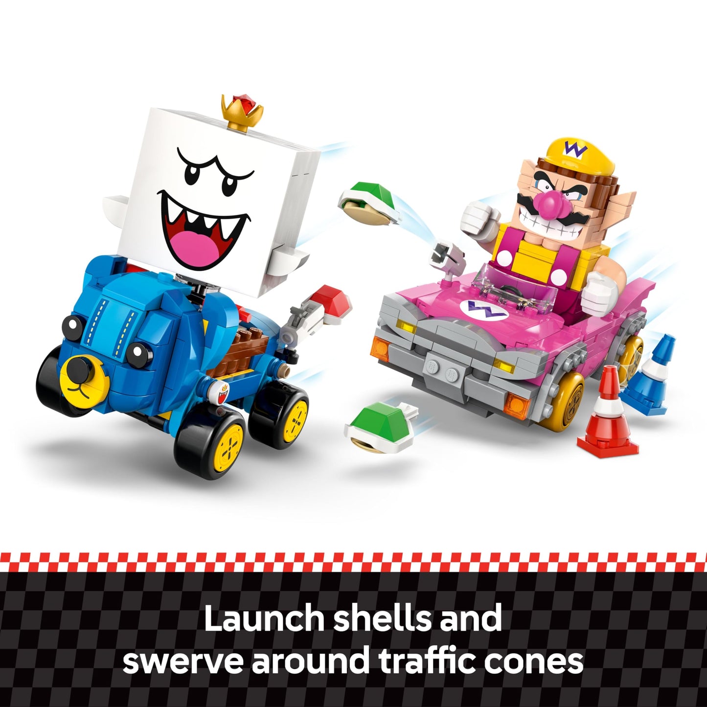 LEGO Super Mario Wario & King Boo interactive toy set with 2 cars and figures, perfect for play and display.