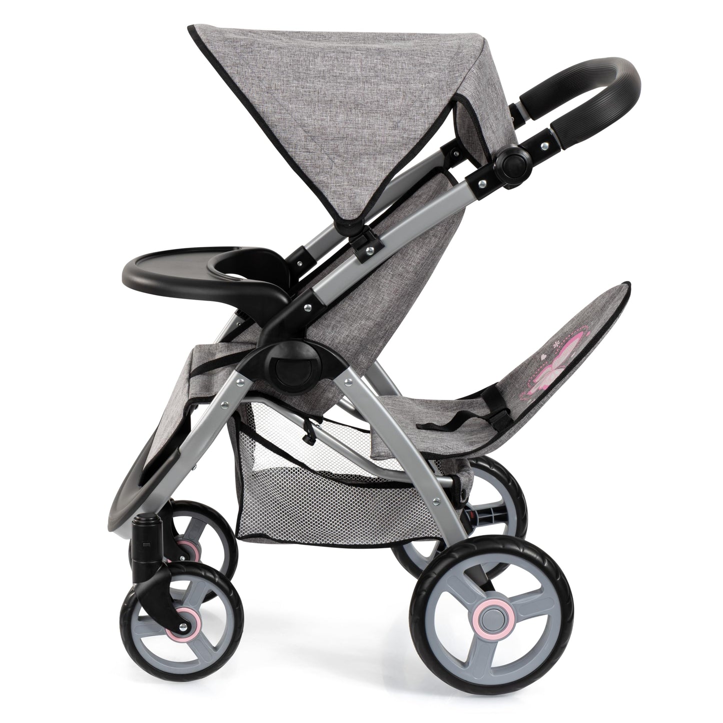 Bayer Twin Dolls Pram foldable double stroller with adjustable handle, basket, changing bag, suitable for 46 cm dolls for girls age 3+