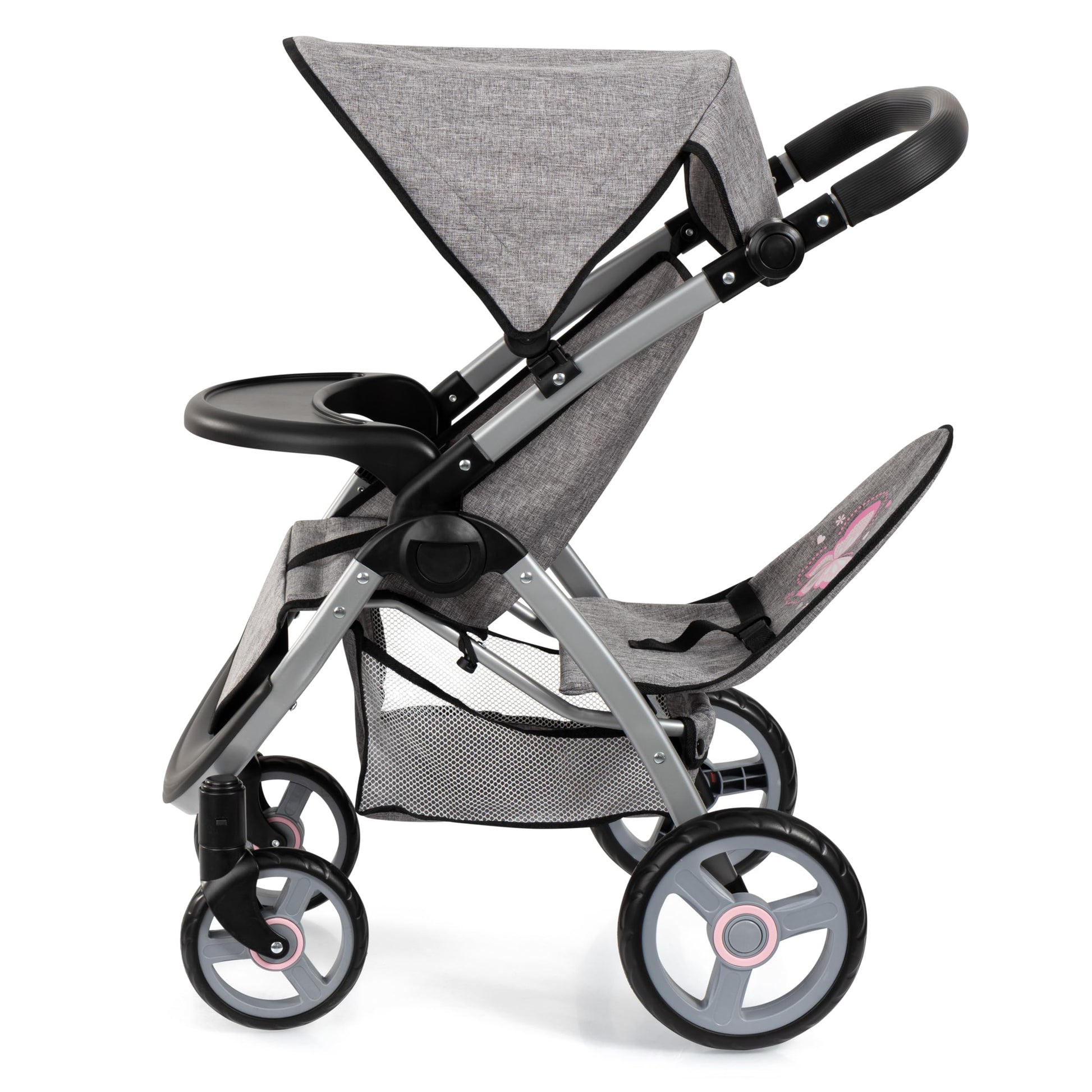 Bayer Twin Dolls Pram foldable double stroller with adjustable handle, basket, changing bag, suitable for 46 cm dolls for girls age 3+
