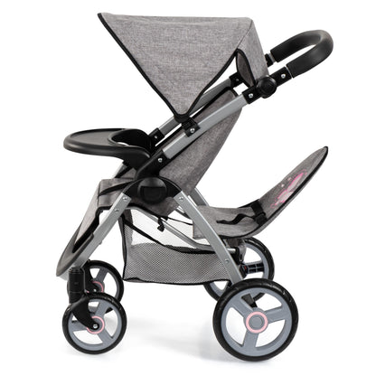 Bayer Twin Dolls Pram foldable double stroller with adjustable handle, basket, changing bag, suitable for 46 cm dolls for girls age 3+