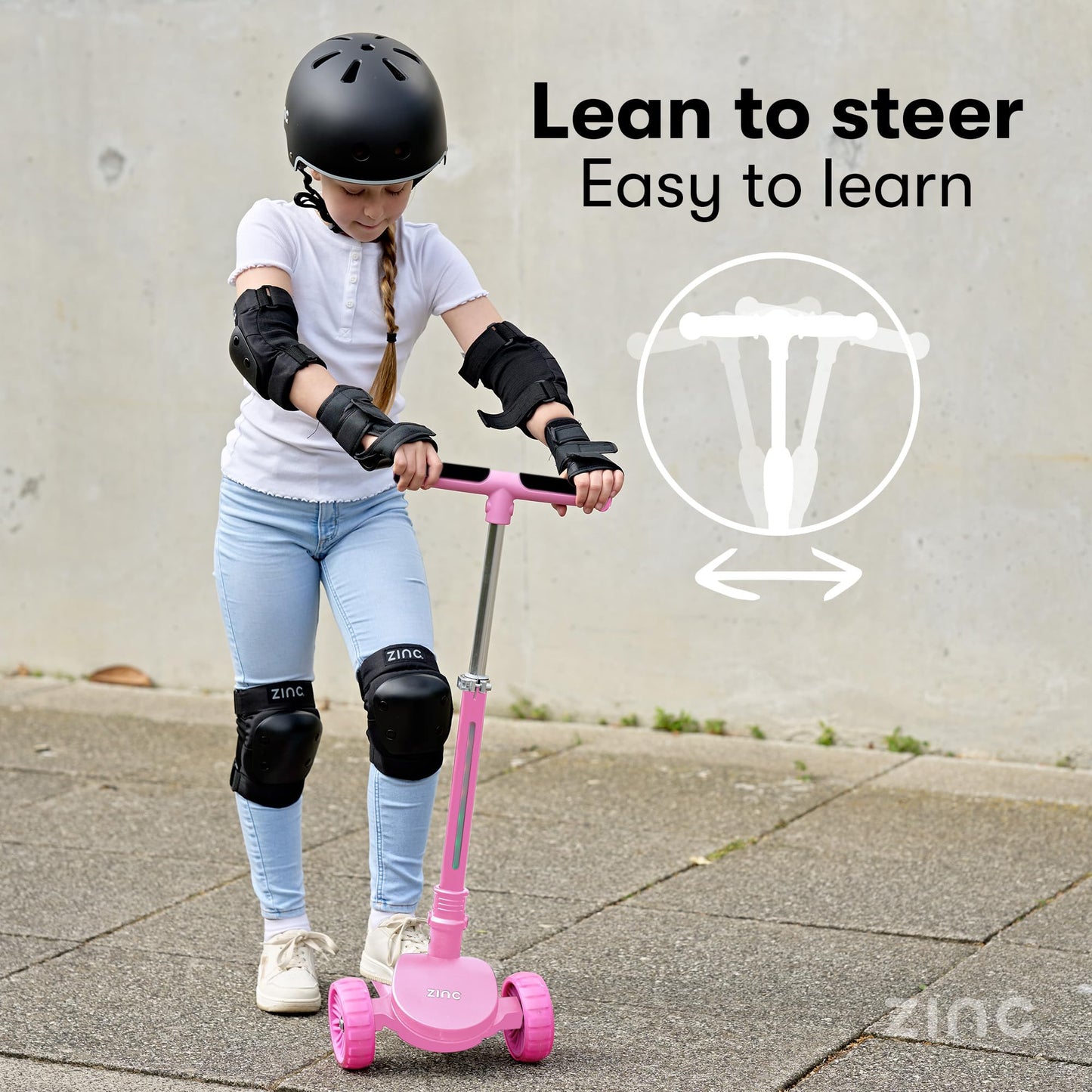 Zinc 3 Wheel Folding Led Shine Scooter for Kids, Light Up Stem with 20 Light Functions, Folding, Non-Slip Grips, Adjustable Handlebar, Pink