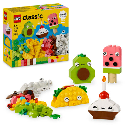 LEGO Classic Creative Food Friends playset with assorted bricks to build a cupcake, ice cream, avocado, and taco.