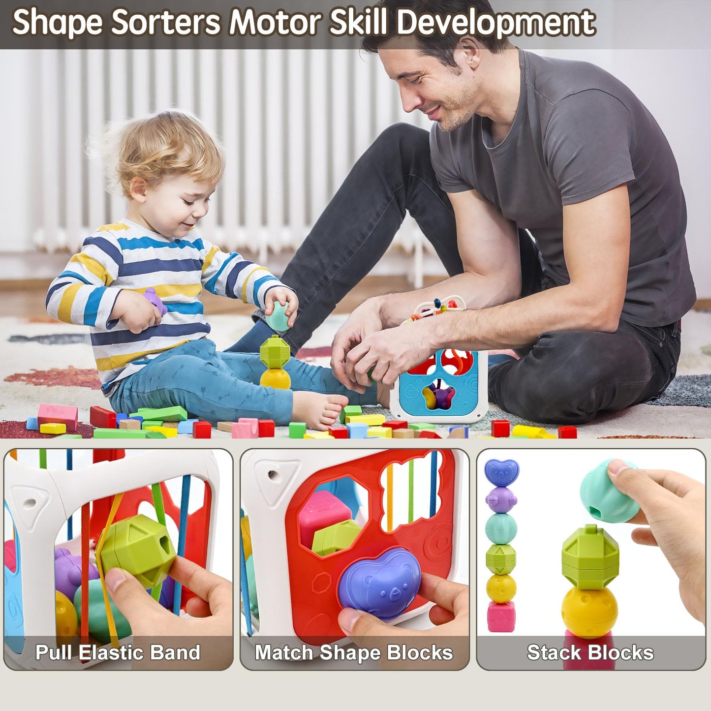 AiTuiTui Montessori Toys for 2 Year Old Boys Girls, 7 in 1 Baby Sensory Toys for 18 Months 2st Birthday Gifts Shape Sorter Activity Stacking Easter Basket Stuffers for Autism Toddlers