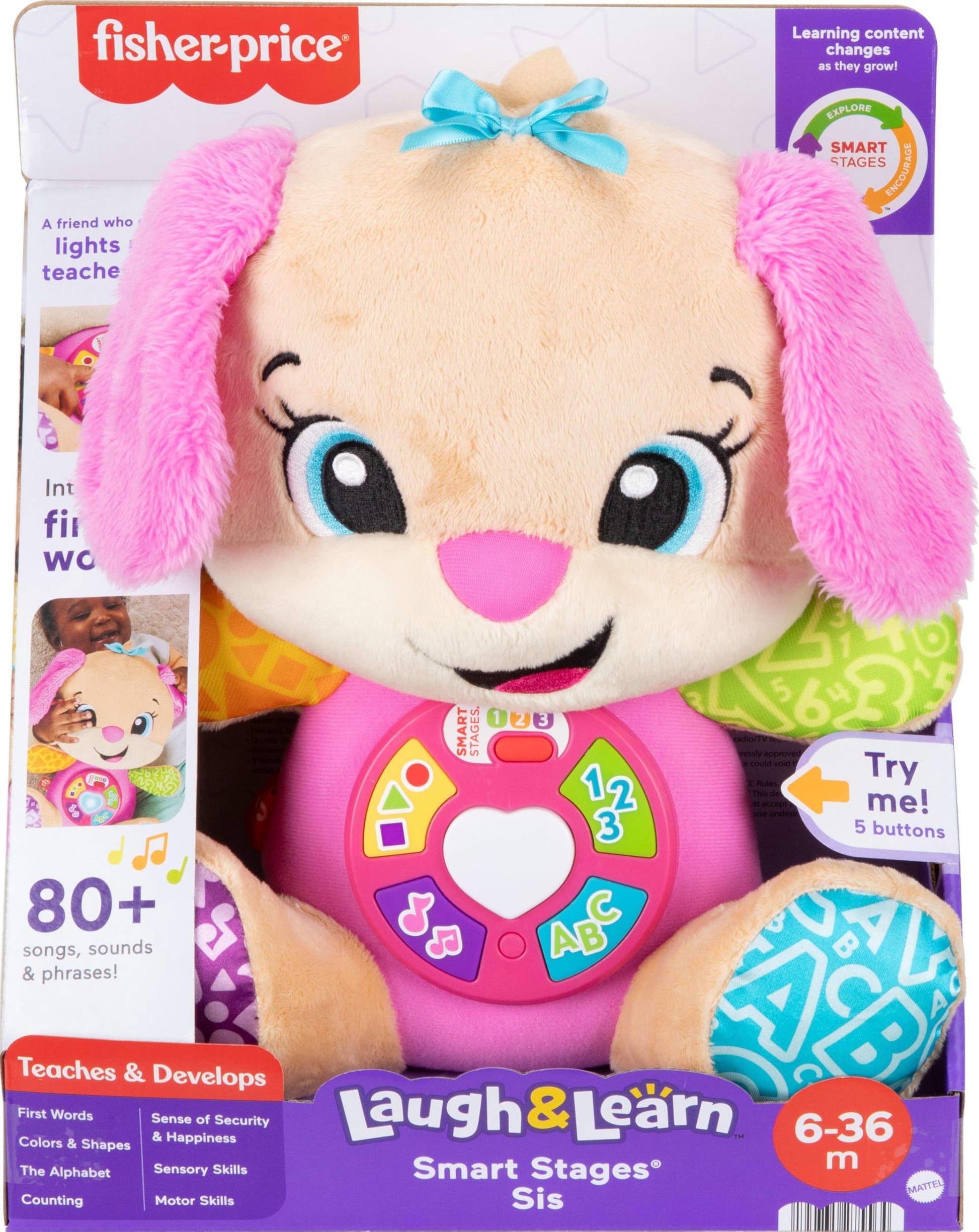Fisher-Price Laugh & Learn Smart Stages Sis plush baby toy with lights and learning songs for infants 6 months and older