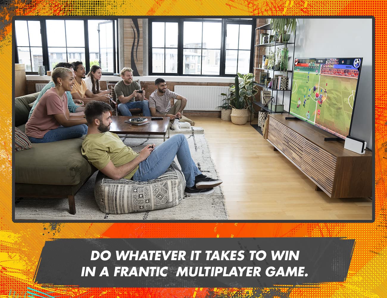 Nintendo Mario Strikers Battle League football game for Nintendo Switch, showing colorful game cover with characters and sports graphics.