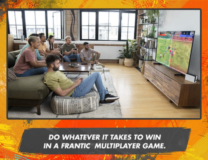Nintendo Mario Strikers Battle League football game for Nintendo Switch, showing colorful game cover with characters and sports graphics.