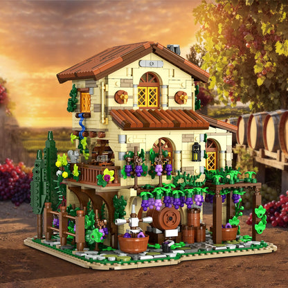 INSOON Winery Chateau House Building Set with Lights, Vineyard Castle Construction Model Home Decor, 1826 PCS Vine Estate Autumn Cabin Building Block Kit Gift for Mothers Day Adults Teens Boys Girls