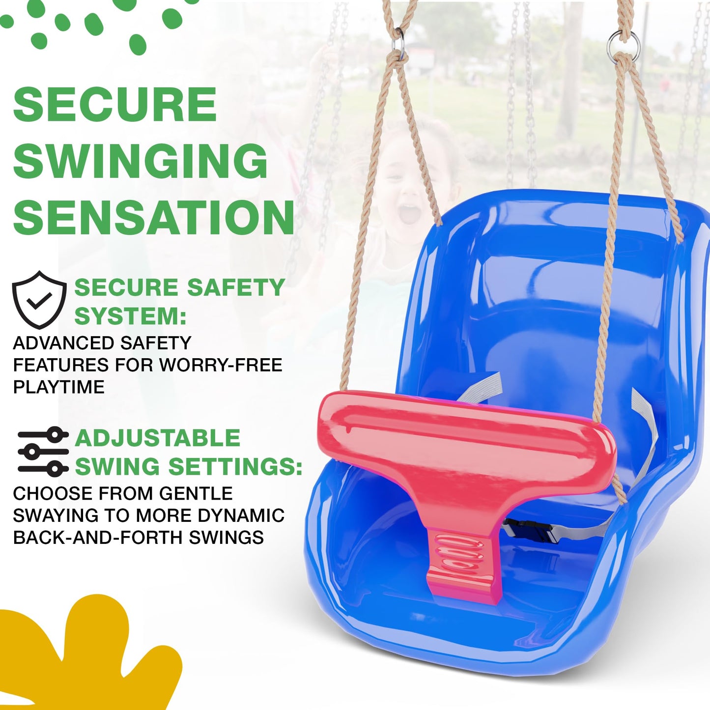 Deluxe Blue and Red Baby Swing Seat with Secure Safety System