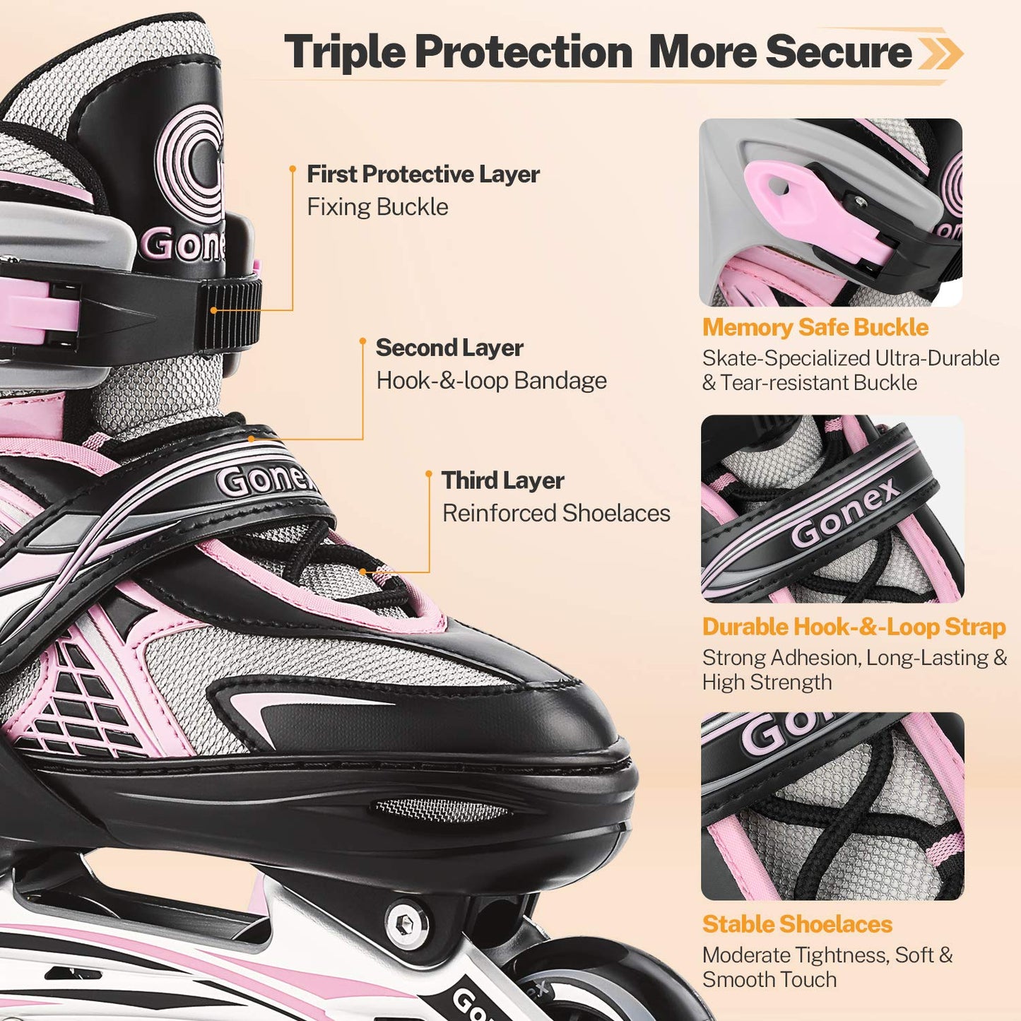 Gonex Inline Skates, Adjustable Inline Roller Skates Blades with Illuminating Light Up Wheels for Kids Girls Boys Teens, Pink M