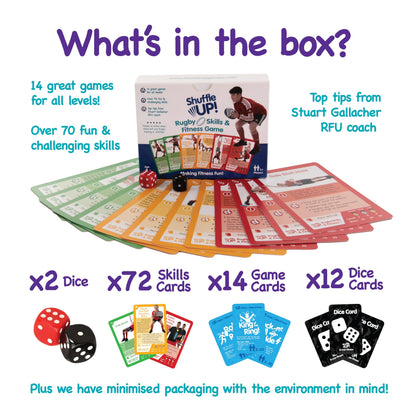 Shuffle Up Rugby Games - Family Games with 70+ Fun & Active Fitness Workout Cards, Stocking Fillers, Rugby Training Equipment Aid, Rugby Gifts for Boys & Girls