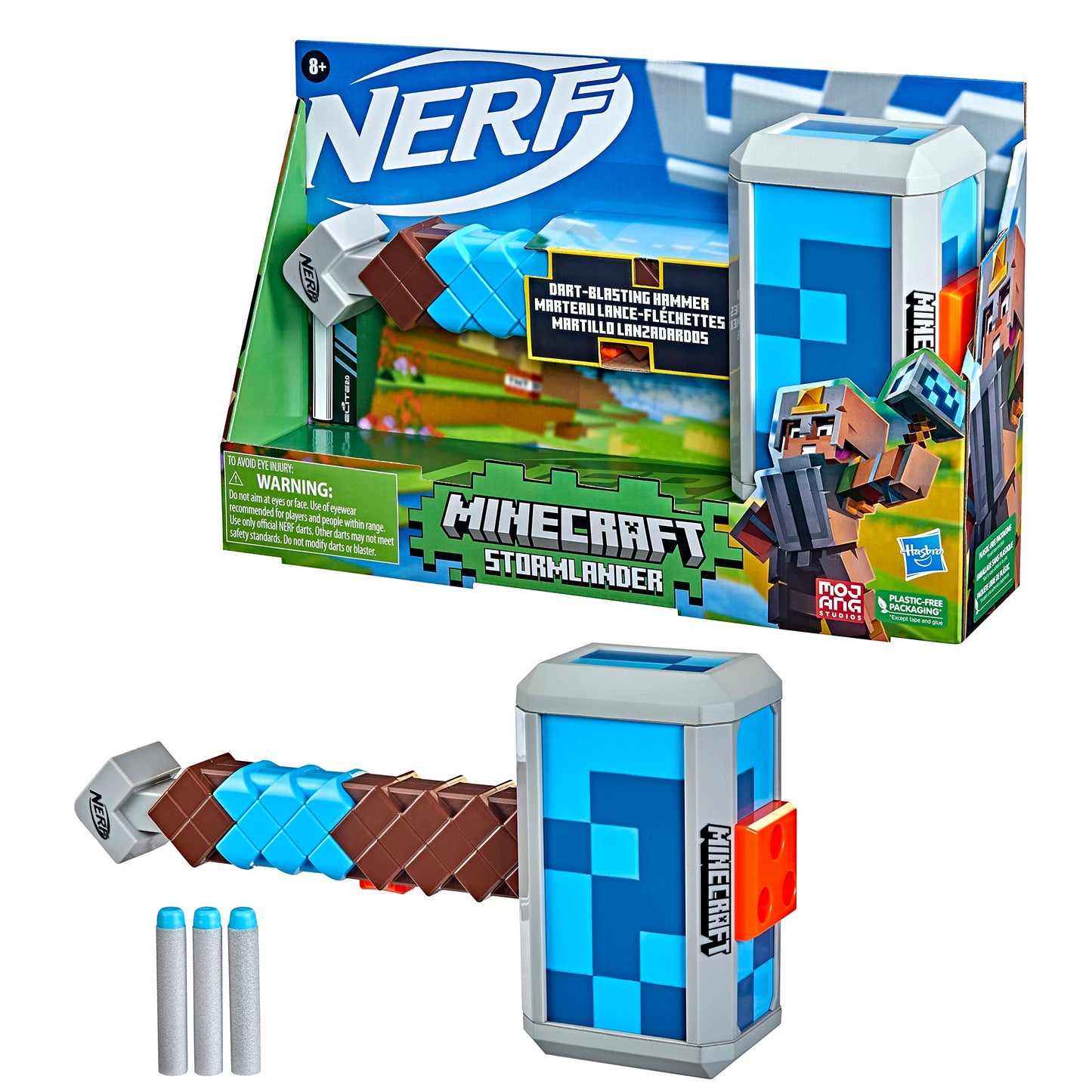 Nerf Minecraft Stormlander Dart-Blasting Hammer, Fires 3 Darts, Includes 3 Nerf Elite Darts, Pull-Back Priming Handle Multicolor 5010993948758