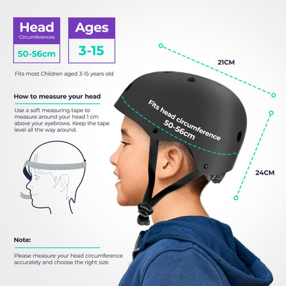 Niftii Kids Helmet with Pads - Adjustable Multi-Sport Complete Safety Gear for Cycling, Skateboarding & Scooting, Ideal for Boys & Girls Ages 3-15 Kids Bike Helmet Set, Black