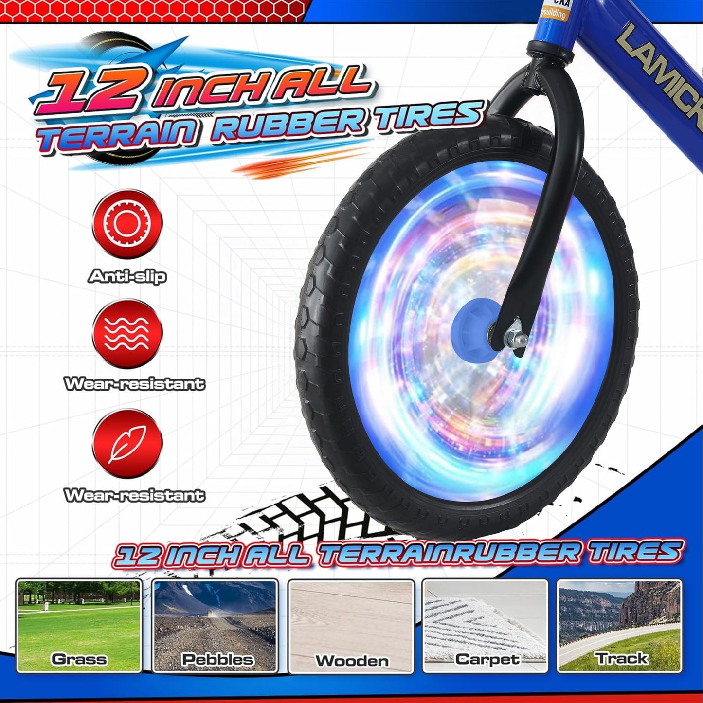 BSTSEL 12" Balance Bike For 2-6 Years Old Stride Walking Bike, With Adjustable Handlebar And Seat Wheel With Light No Pedal Training Bicycle Flat-Free Tires (12 inch Blue)