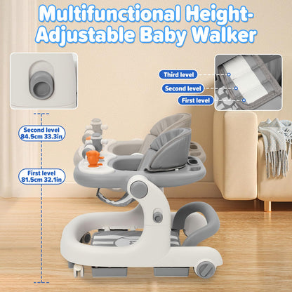Yosamy 3-in-1 baby walker with lights, music, adjustable height, and anti-rollover design, suitable for babies 6-12 months.