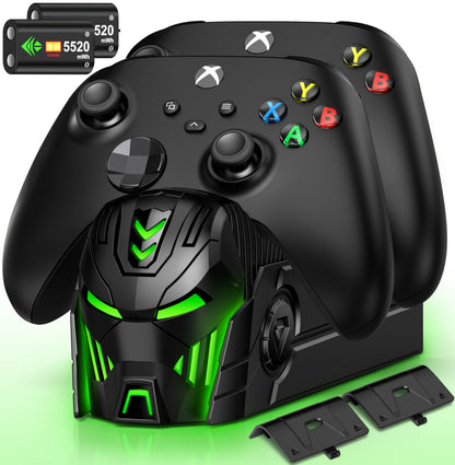 HASACOOL controller charging dock with two rechargeable 5520mWh batteries for Xbox Series X/S and Xbox One controllers.