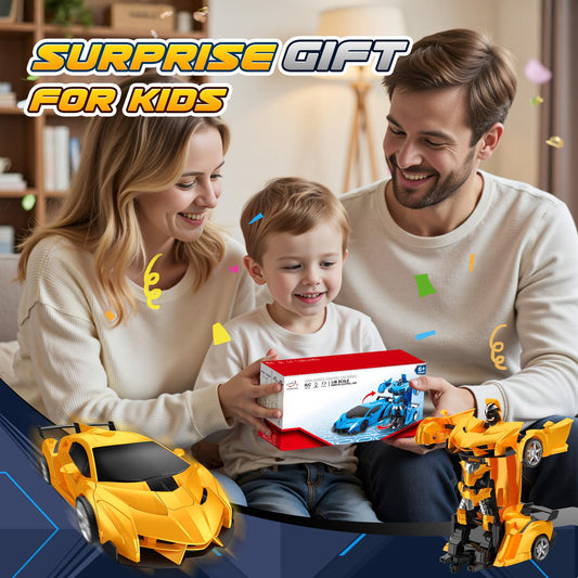 Braxel 2-in-1 transforming remote control car for kids, featuring 360° rotation and robot mode, suitable for boys and girls ages 3-12.