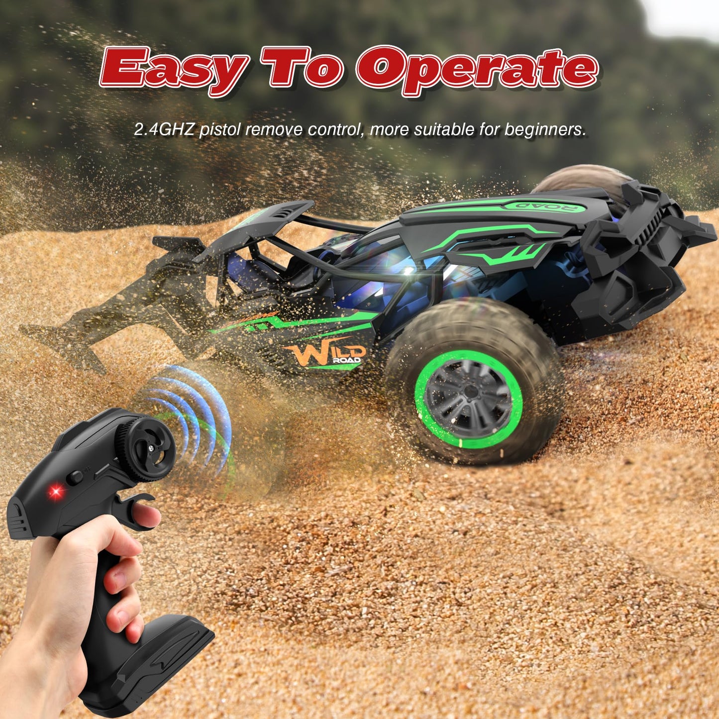 Perbabe RC Car Remote Control Cars, 2.4GHz 20+KM/H High Speed Radio Controlled Cars 2WD RTR All Terrain Off-Road Race Car with Rechargeable Battery Toy Gifts for Kids Boys Girls 3 4 5 6 7 8 9 10
