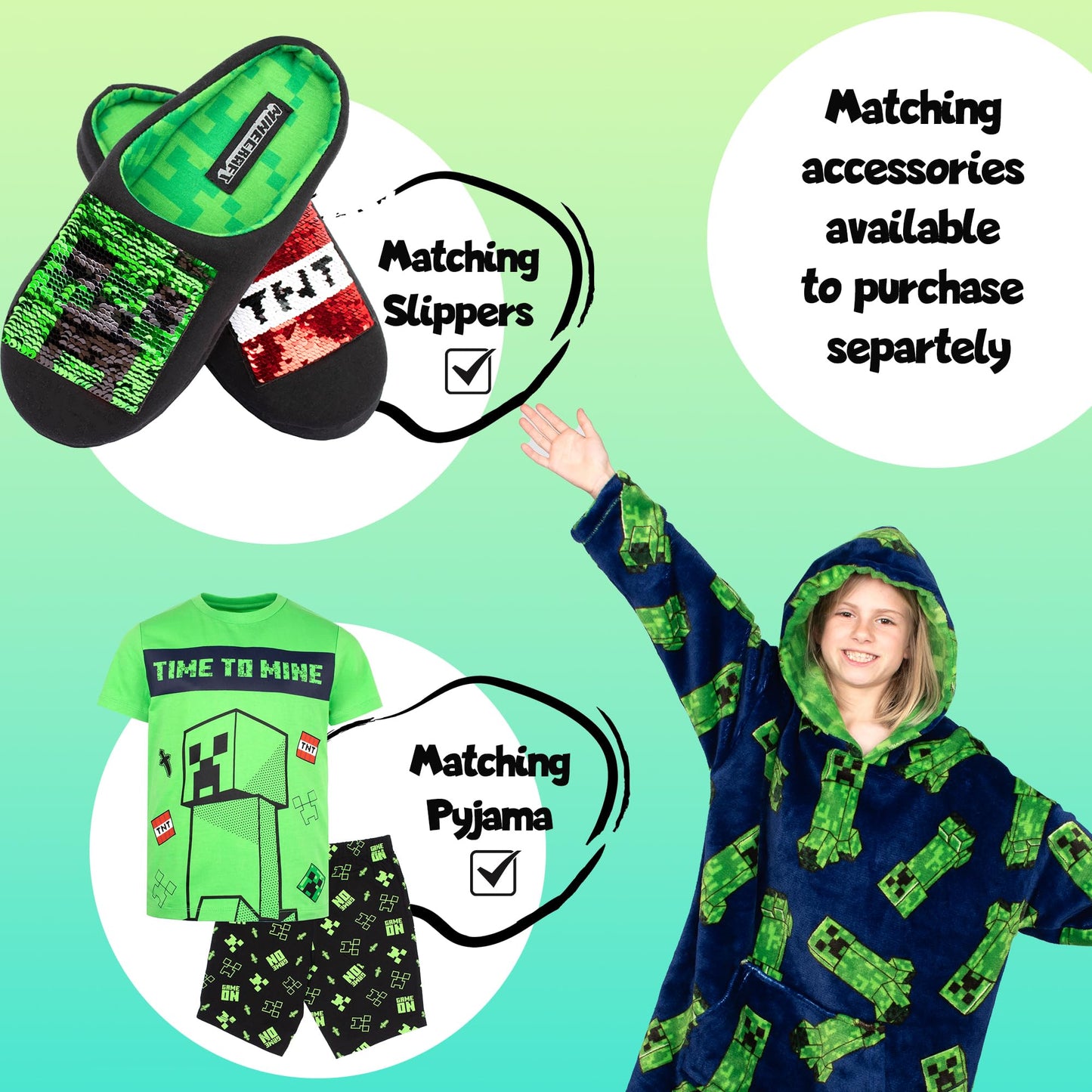Minecraft Oversized Hoodie Blanket for Kids Teens Reversible Super Soft Fleece Warm Boys Hoodie One Size Gift for Boys