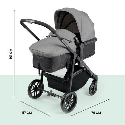 Ickle Bubba Star 3-in-1 Travel System with Astral Group 0+ Car Seat – Convertible Pram & Pushchair, Suitable from Birth to 15kg (Approx. 3 Years*), Spacious Basket & All-Terrain Wheels (Space Grey)