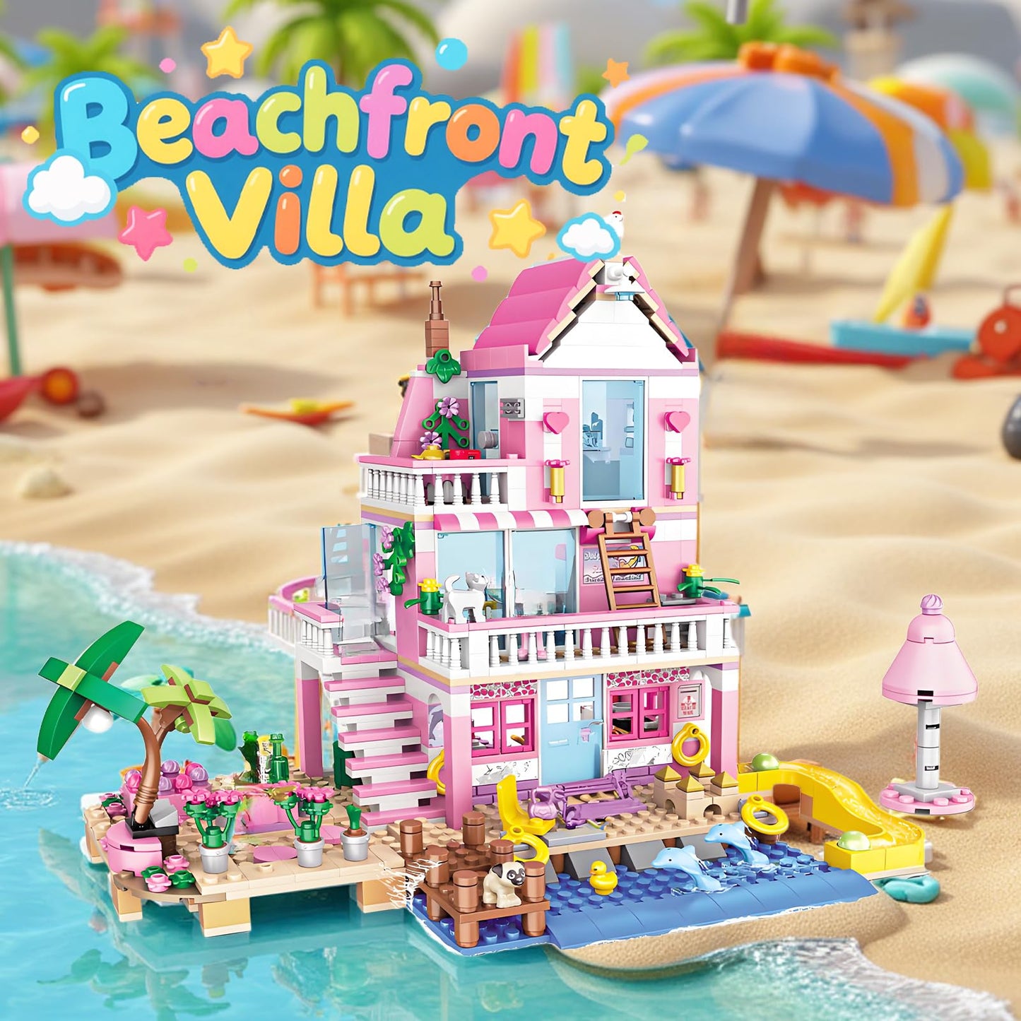 CSNRHG Pink Seaside Beach Villa Friends Building Set Friends Construction Educational Toy 822 Pieces Gifts for Girls Teens Kids Adults Ages 6+