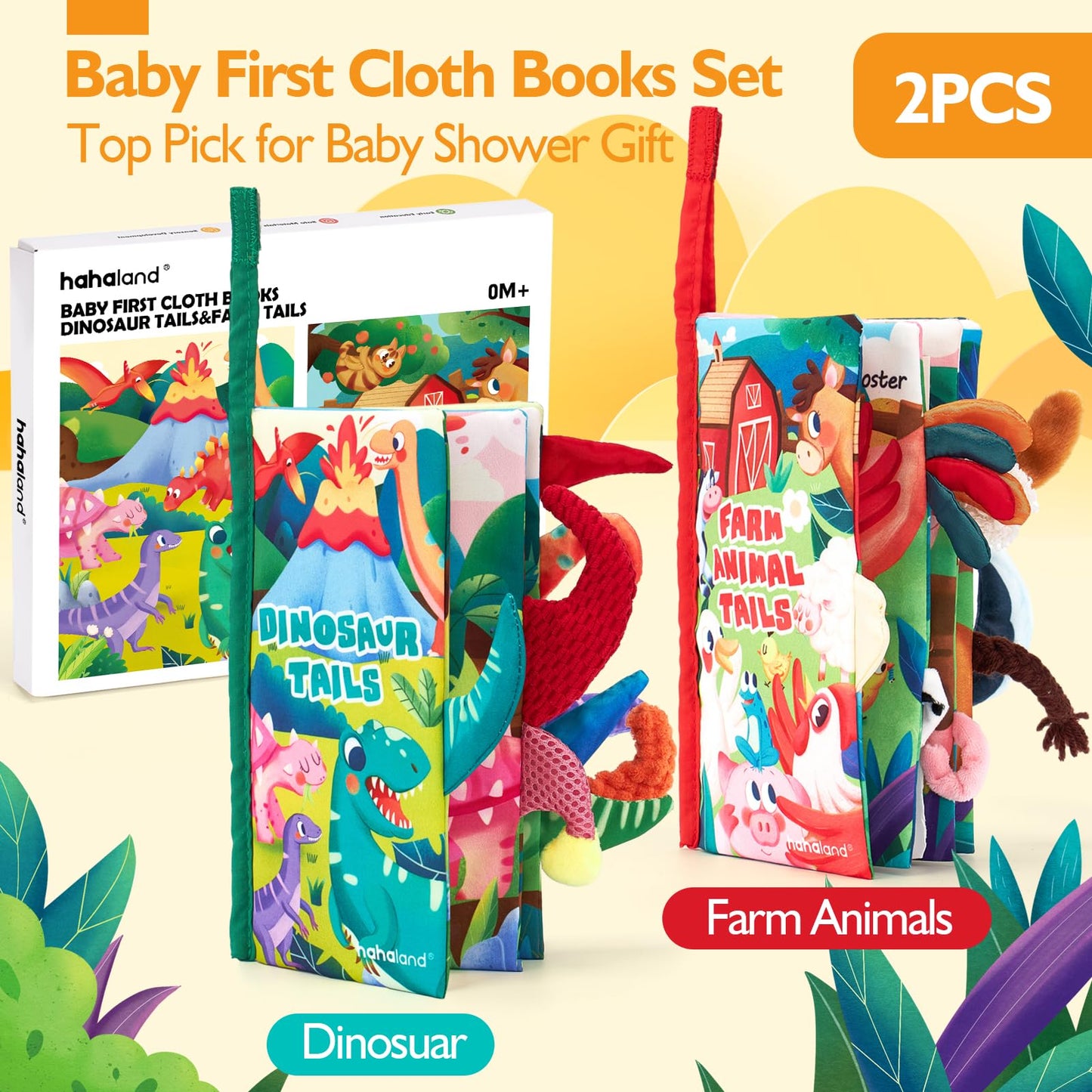 hahaland Baby Books 0-6 Months, 2PCS Baby Toys 0-6 Months Touch & Feel Tummy Time Books, Sensory Stroller Toys 0 3 4 6 Month Old Toys