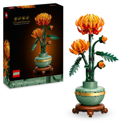 LEGO Botanicals Chrysanthemum building set featuring colorful faux flowers for home office decor and creative model building.