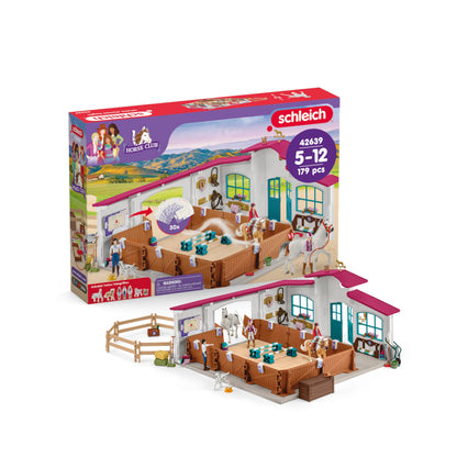 Schleich Horse Club - 179PC Peppertree Riding Arena Horse Playset with Real Dressage Cards - With Stable Set, 2 Horses, 3 Rider Figurines, Cards and Accessories - Toys for Girls & Boys Ages 5+ | 42639