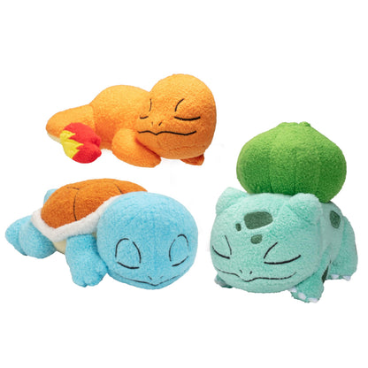 5-inch Pokémon sleeping plush featuring Bulbasaur, Charmander, and Squirtle in a cozy arrangement.