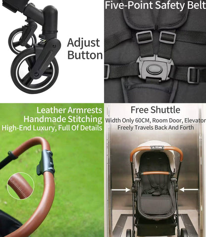 Rexhan Twin 4 in 1 Reversible Travel System, Foldable Double Baby Buggy, Twin Toddler Pram, Pushchair, Tandem All in One Stroller, Lightweight, Portable Baby Carriage, Newborn 0-4 Year, Aluminium