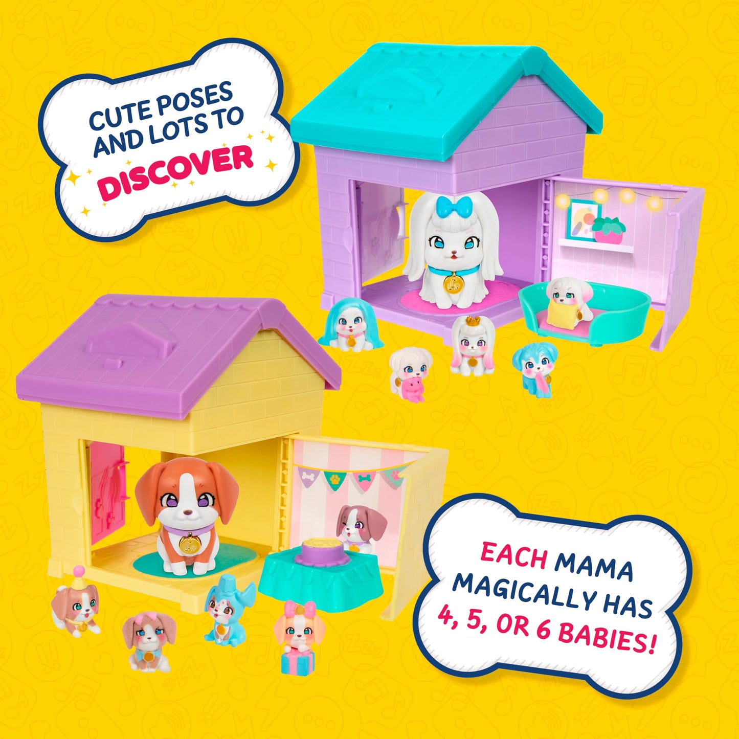 Little Live Pets Mama Surprise Families - Mama's House Beagle and Maltese Bundle, 2 Unique Houses & Puppies, Each Mama Magically Has 4-6 Babies, Fold Out Playset, 80+ to Collect, Fun Gift For Kids