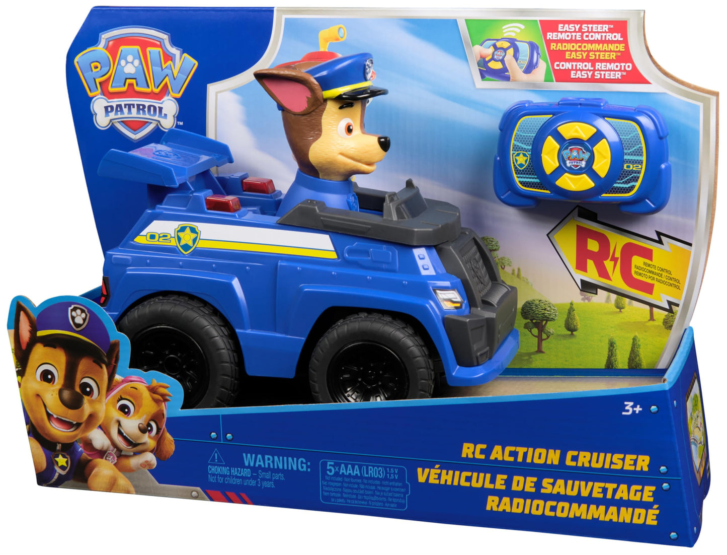 Paw Patrol Chase RC Action Cruiser, Remote Control Car with LED Lights and Easy-Steer Controller, Pretend Play Kids Toys for Boys and Girls Ages 3 and Up