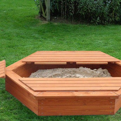 Garden Games Large Hexagonal Wooden Sandpit with Lid- Children's Sandpits