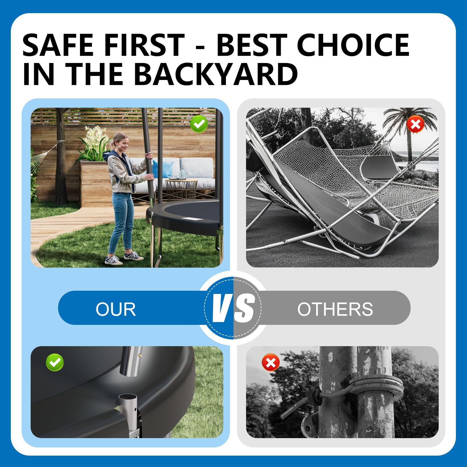 Devoko 10ft kids trampoline with safety net and reinforced steel frame, designed for children ages 6-12, waterproof and easy to set up.