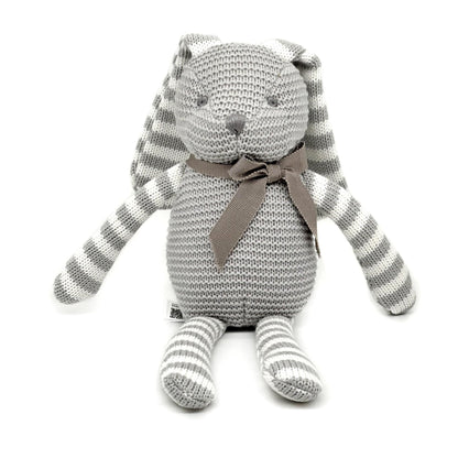 FLUFFYFUN 100% Organic Cotton Grey Bunny Rabbit Teddy 7.1", Easter Baby Teddy Soft Toys For Newborn