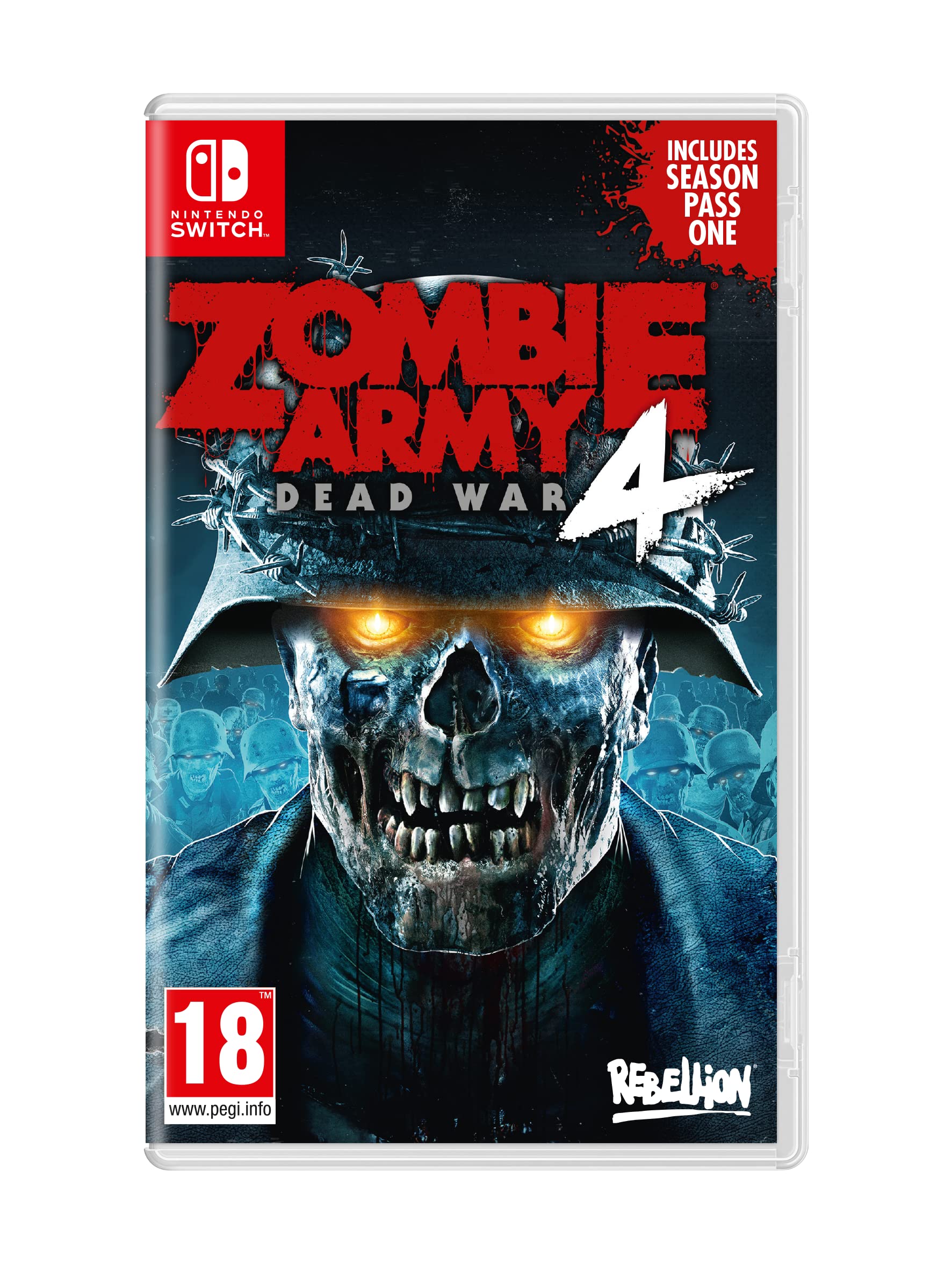 Nintendo Switch game case for Zombie Army 4: Dead War by Fireshine Games featuring zombie-themed artwork and game title.