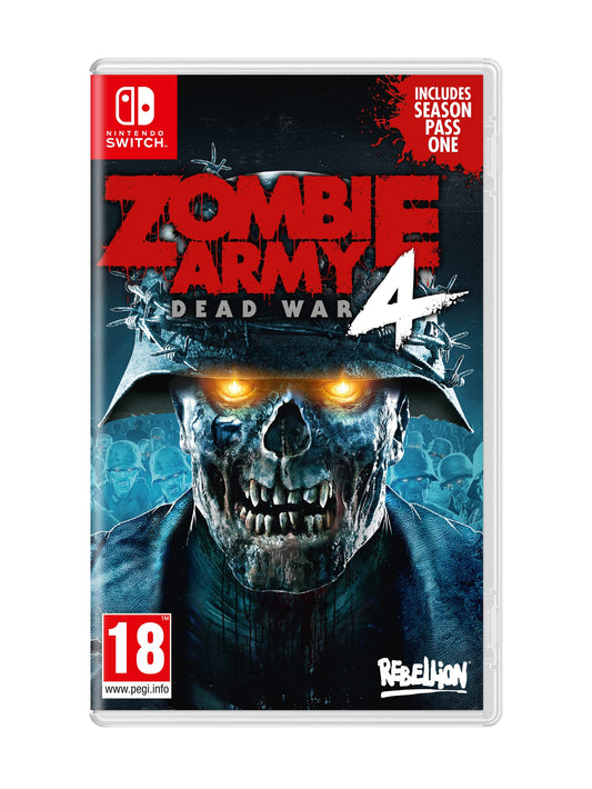 Nintendo Switch game case for Zombie Army 4: Dead War by Fireshine Games featuring zombie-themed artwork and game title.