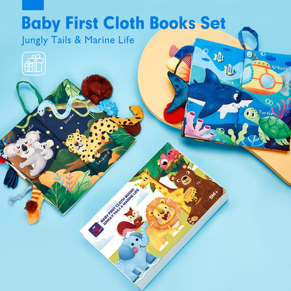 hahaland 2 Pcs Sensory Toys 0-6 Months Touch Feel Activity Soft Book with Squeaker, Crinkle Paper Essentials for Newborn 0 3 6 12 Months 1 Year olds Baby Boy Girls Gifts,Red,Medium