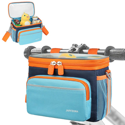 Jaffzora Kids Bike Basket, Front Frame Handlebar Bag for Toddler Scooter Tricycle Bicycle, Cute Small Fabric Bicycle Basket for Boys & Girls, Blue