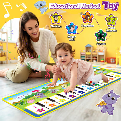 Foldable musical piano mat by m zimoon, featuring a 10-key keyboard and colorful design for toddlers' play and learning.