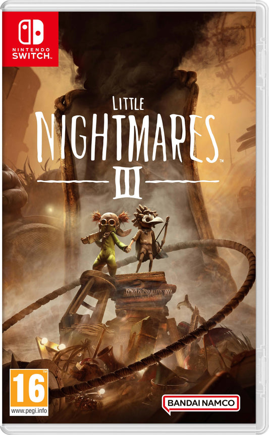 Little Nightmares III Nintendo Switch game case featuring dark, eerie artwork with the Bandai Namco logo.