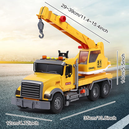 Tacobear Big Crane Truck Toys Gifts for Boys 3 4 5 6 7 8 Years 1/16 Scale Friction-Powered Vehicles Construction Wrecker Truck with Lights and Sounds Educational Boys Toy Gift for Kids Toddlers